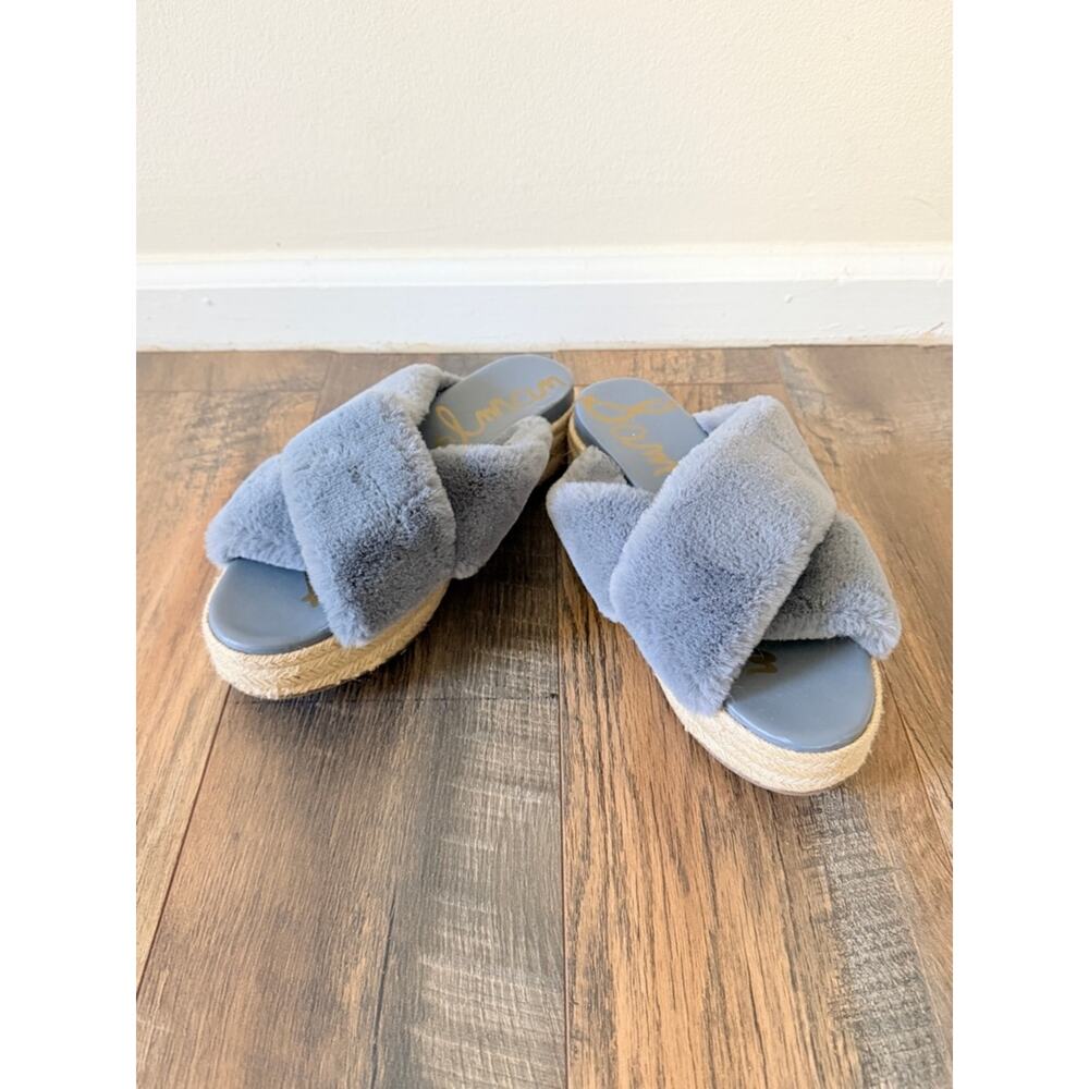8.5 Espadrille wedge sandals mules | Sam edelman Zia Faux Fur blue